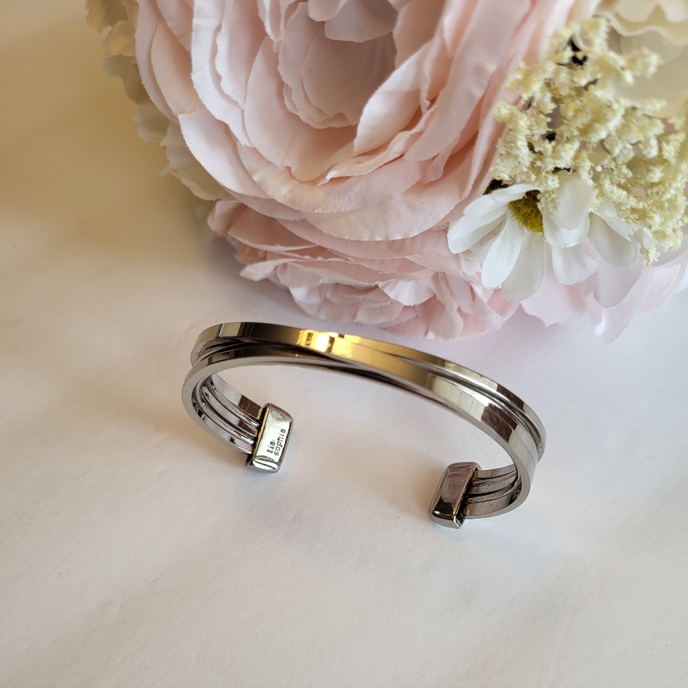 Lia Sophia Bangle Cuff Bracelet Steamlined Multi Band Silvertone Jewelry Gift